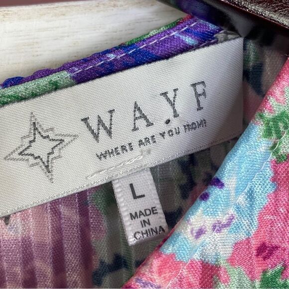 Wayf Floral Accordion Stretch Blouse Shirt Purple Blue Large - Picture 12 of 16